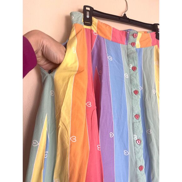 ModCloth Collectif Rainbow Hearts Flare Skirt XL 12 Whimsical Boho Pride Kawaii - Picture 6 of 12